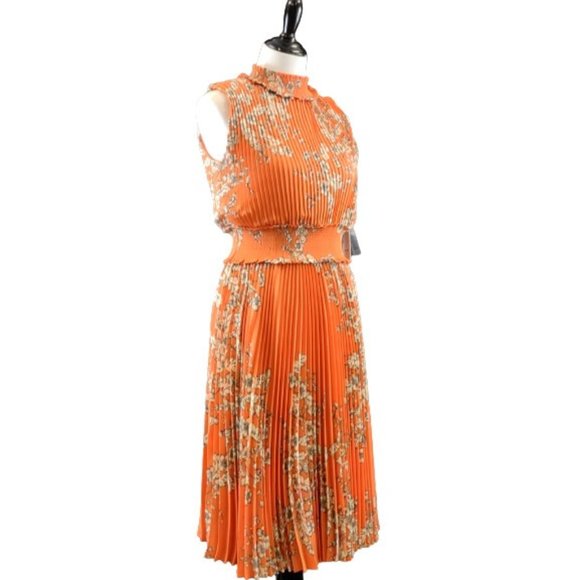 Lepore Dresses Lepore Pleated Dress Orange Floral Sleeveless Smocked Poshmark